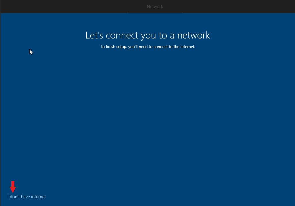 Screenshot: 'I don't have internet' option