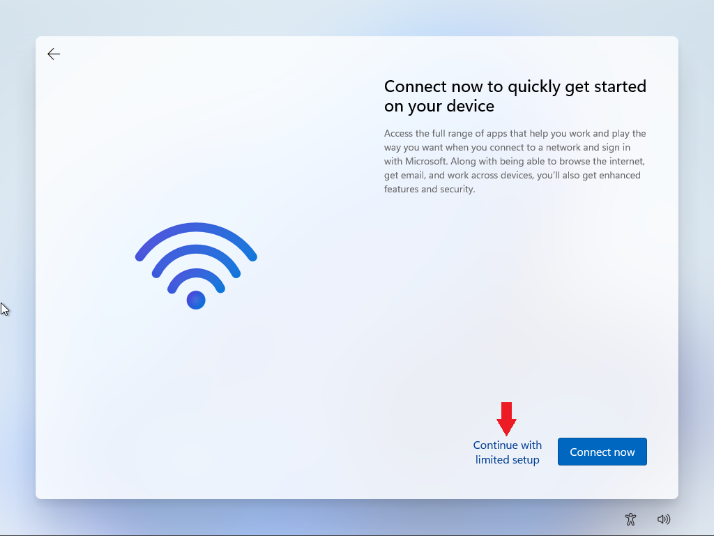 Screenshot: 'Continue with limited setup' confirmation
